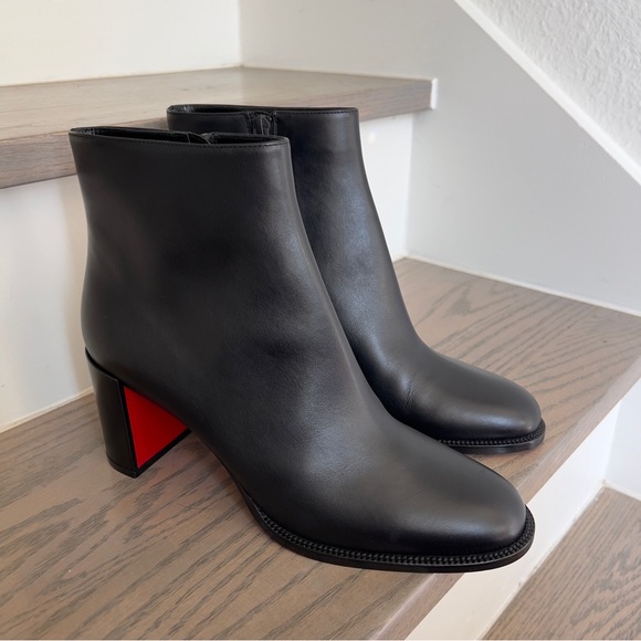 NWOB Christian Louboutin Adoxa 70 Leather Ankle Boots Booties in Black - Picture 4 of 10